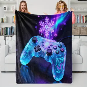 The Neon Gamepad Digital Printed Flannel Blanket Is A Soft and Warm Sofa Cover, An Exclusive Gift Blanket For Gaming Enthusiasts, Suitable For Bedroom, Gaming and Relaxation In All Seasons