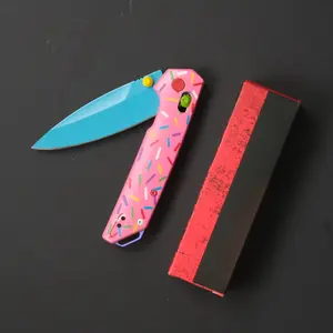 Doughnut colored 2038 folding knife, pure aluminum handle, D2 high hardness corrosion-resistant blade, outdoor fishing and camping EDC tool, the best gift.