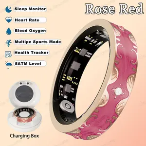 New Diamond Fashion Smart Ring for Women - Waterproof Heart Rate & Blood Oxygen Monitor - Bluetooth 5.1 - IP68 - Rose Red - Health & Sport Tracker - Android