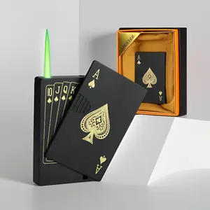 ‌ Non-hazardous lighter, Butane lighter,Jet Torch Windproof Lighter - Refillable Butane with Playing Cards Design, for Men & Women (Black) ‌