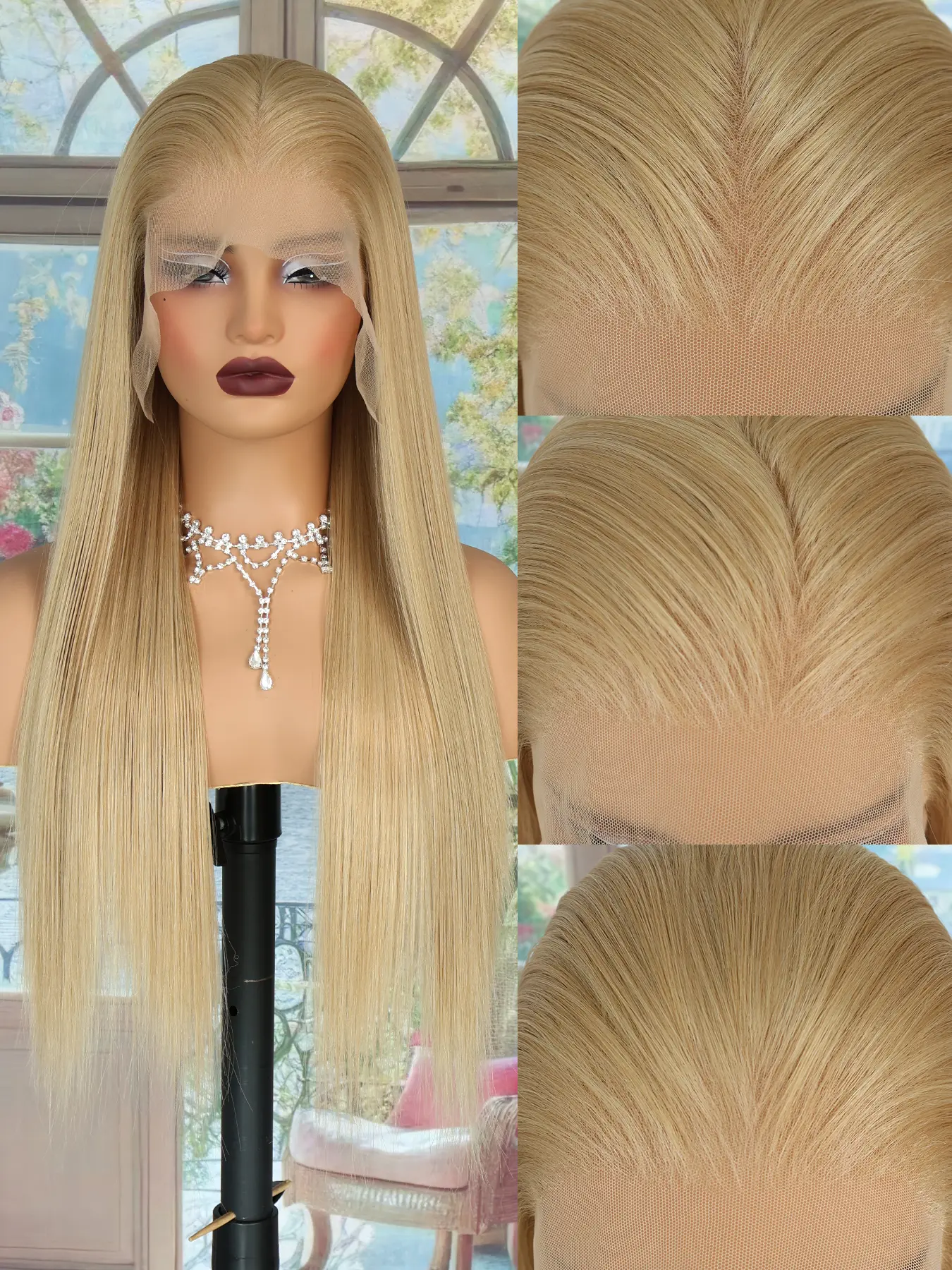 Silky Straight Lace Front Wig for Women, 28 Inch Dirty Blonde Heat Resistant Synthetic Hair, Glueless 13x6 HD Transparent Lace with Pre-Plucked Hairline, Female