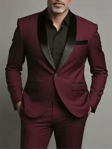 Men'S Formal Suit Two-Piece Set - Single Button Blazer & Pants, Slim Fit, Solid Color, Long Sleeve, Shawl Collared, Non-Stretch Fabric, Perfect for Interviews, Business, And Casual Parties