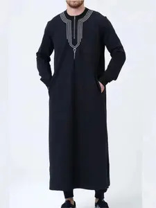 New Four Seasons Universal 100% Authentic Original Long Sleeve Muslim Robe Embroidery Zipper Craft Business Casual Men's