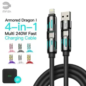 MFISH Armored Dragon I 4-in-1 Multi 240W Fast Charging Cable for iPhone & Android Devices with Free Gift