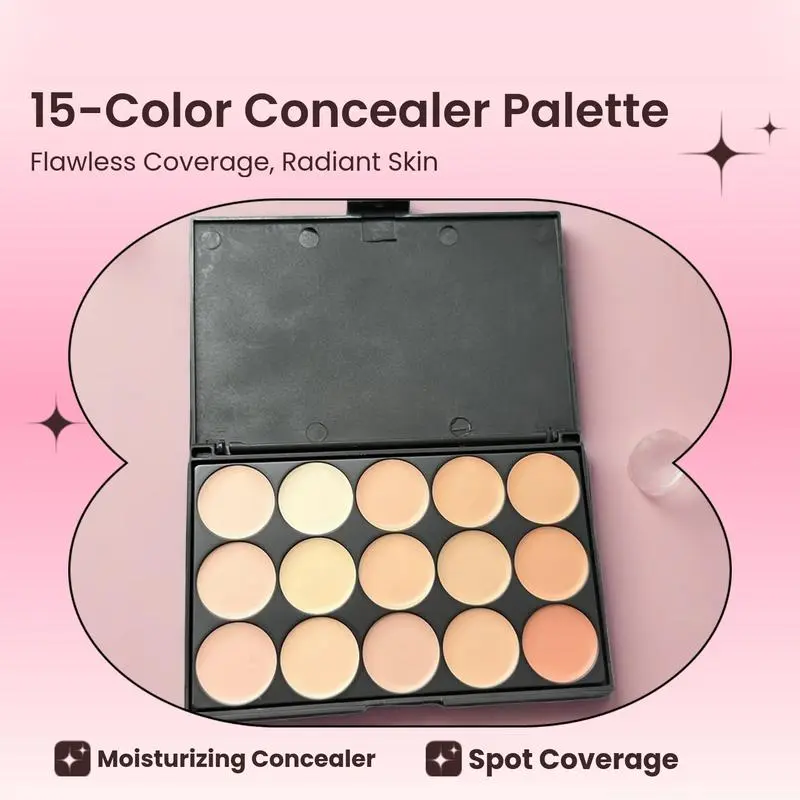 15 Colors Concealer Palette, Long Lasting All Day Coverage Concealer Palette, Oil Control Moisturizing Concealer Palette, Makeup Palette for Women & Girls, Cosmetic, Skin Tone Corrector, Hydrating, High Coverage, Flawless Coverage
