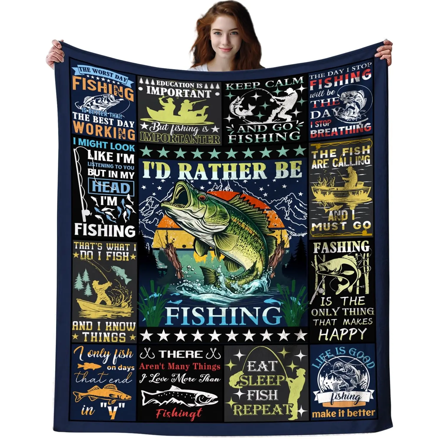 1PC Fishing blanket, fishing gifts for men, fish blanket for men, fish gifts for women and adults, room decoration