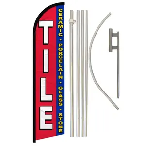 Windless Tile Banner Flag & Aluminium-Steel Wind-Resistant Pole Kit, for Home Supplies, Festive & Party Backdrop Decor