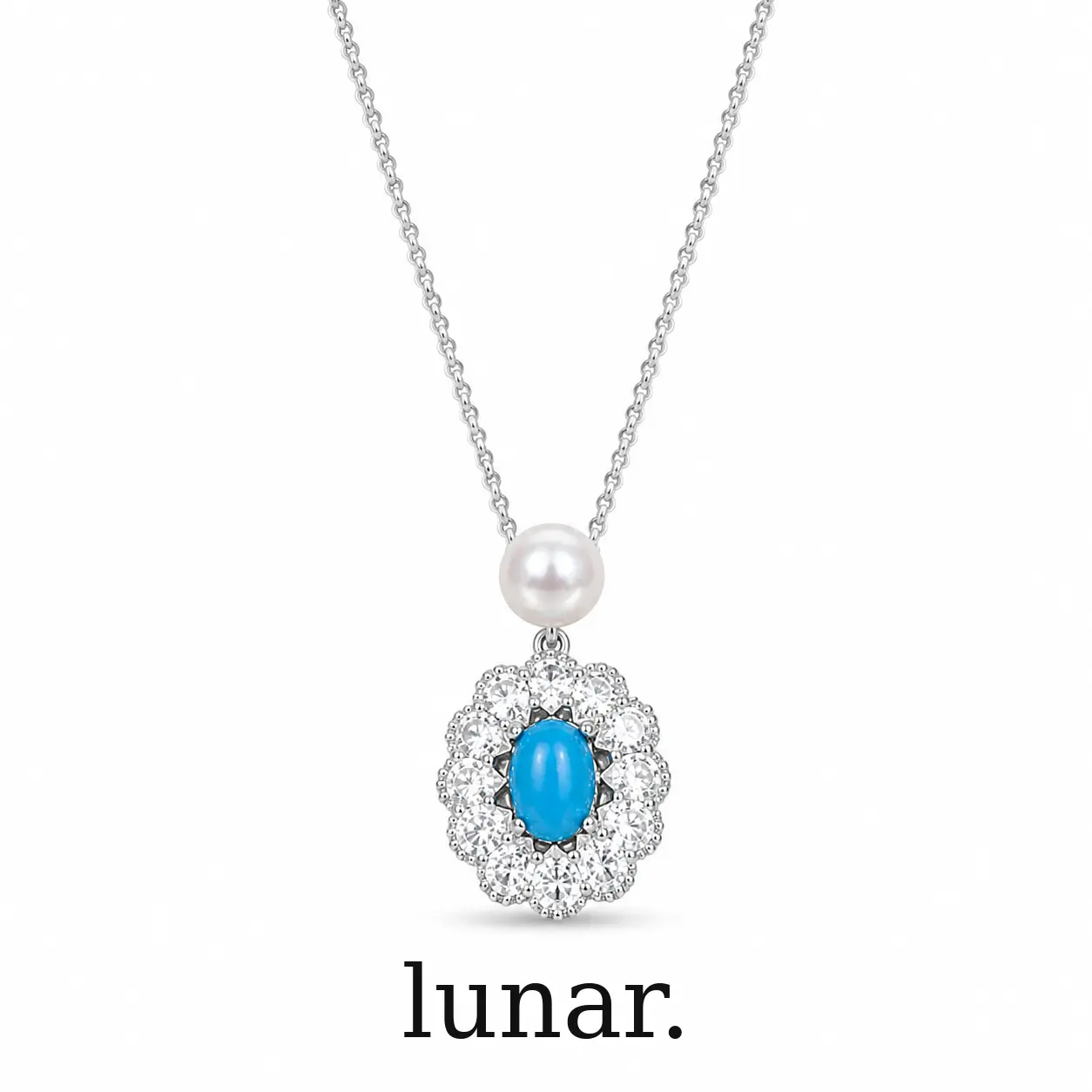 Lunar Silver Tone Pearl Flower Necklace for Women, Simulated Blue Gemstone Pendant with CZ Sparkle, 16-18 Inch Elegant Jewelry