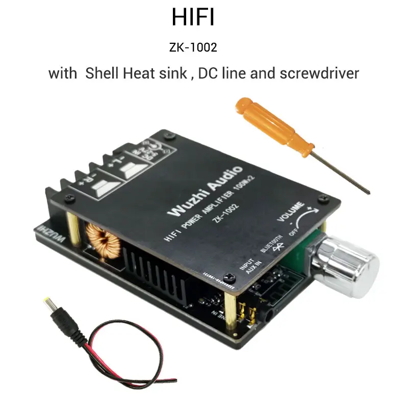 WUZHI AUDIO ZK-1002 Digital 2.0 Stereo Power Amplifier Board - TPA3116D2 Chip, 100W+100W DC Output, BT 5.0 Bluetooth, Speaker Amplifier Compatibility with Plugs & Cables, Overload Protection, Durable Build