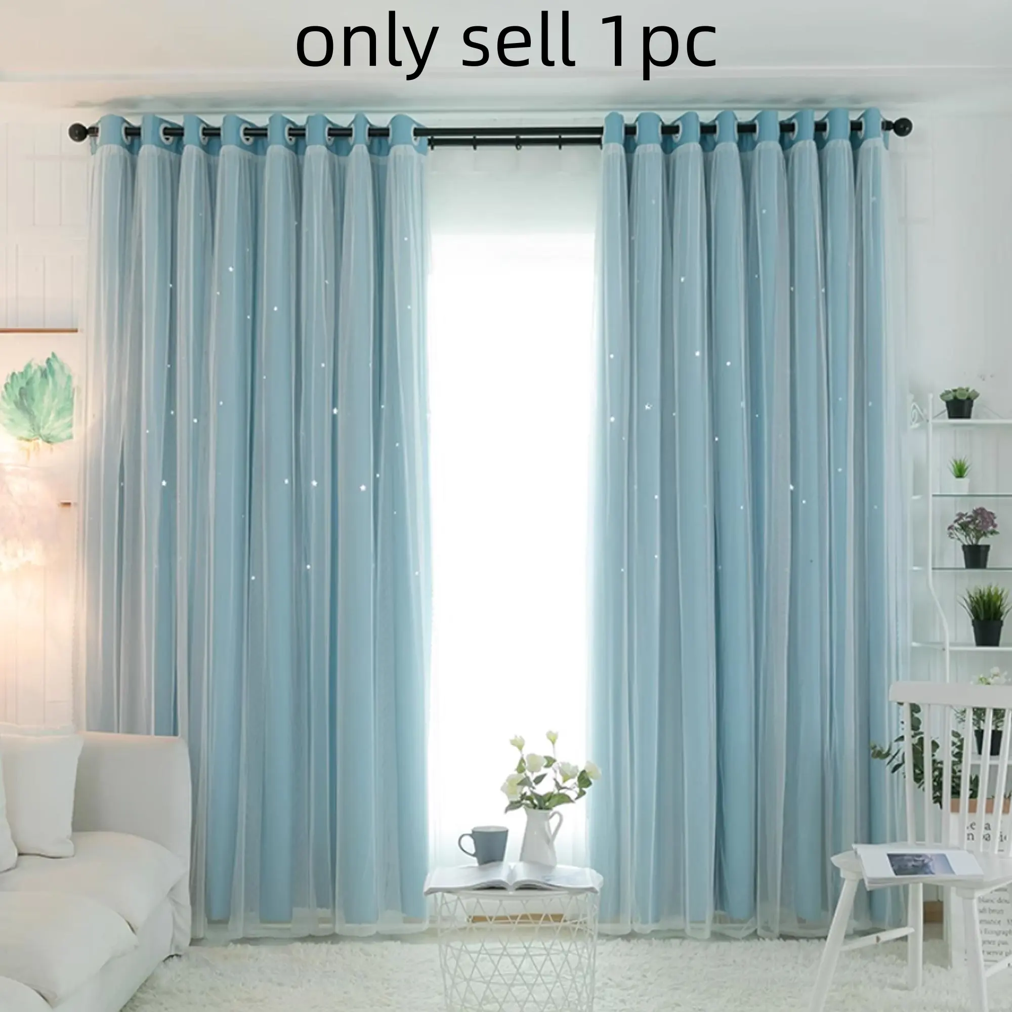 1 Count French Romantic Blackout Window Cover with Star Pattern, Dustproof Insulated Drapes for Kids Room Bedroom Living Room, Casual Style, Home Decoration Blackout Curtains
