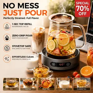 No-Spill Glass Teapot with Precision Strainer Lid, Stovetop Safe Borosilicate Brewer for Tea, Fruit Tea, Coffee & More Tea Infuser Pot Tea Pot With Infusers For Loose Tea