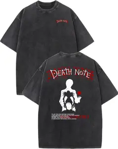 Death Note Vintage Acid Wash T-Shirt | Light Yagami & Ryuk Silhouette Streetwear Tee | "God of the New World" Anime Graphic Shirt