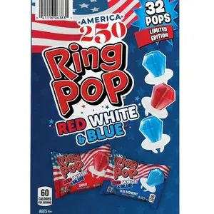 Ring Pop Red White & Blue Variety Pack 32 ct Limited Edition America 250 Pops Cherry Blue Raspberry
