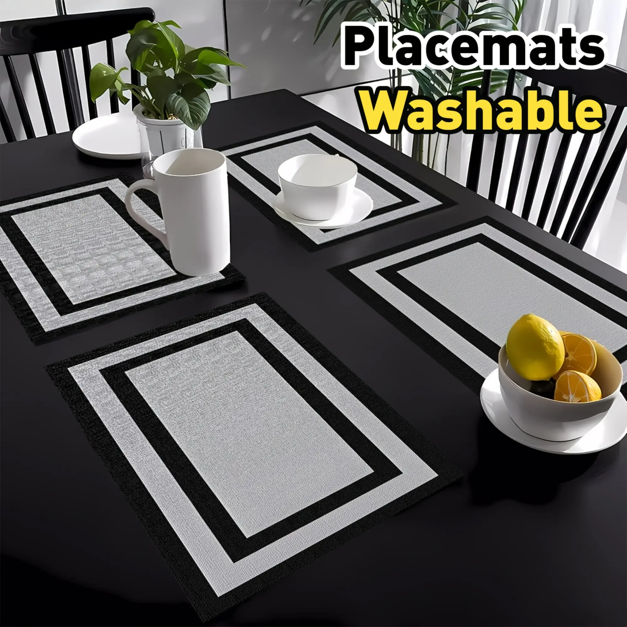 4-6 Pack Minimalist Plain Color Rectangular Tableware Placemats, Washable Polyester Washable Mats, Ideal for Home Dining & Kitchen Decoration (4-6 Pack Value)