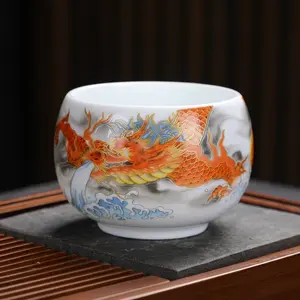 Ceramic Azure Dragon Master Cup Gongfu Tea Set Personal Tea Cup Dehua National Trend Enamel Fluorescent Zen Meditation Cup