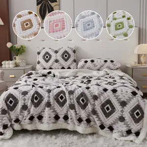 1Pcs Lambswool Cationic Taffeta Throw Blanket, Thickened Solid Color Boho Jacquard Multi-Purpose Blanket for Sofa, Camping, Office - All Year Round