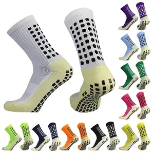 Non-Slip Soccer Socks for Teenager , Compression Sports Socks with Silicone Grip Dots & Ankle Support, Breathable Cushioned Socks for Football Basketball Training, Boys & Girls