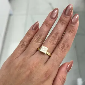 Anillo Cuadrada Gold Plated Square Design with Sparkling Cubic Zirconia Stones for Women's Fashion Jewelry