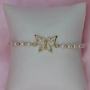 Adjustable Pearl Butterfly Bracelet