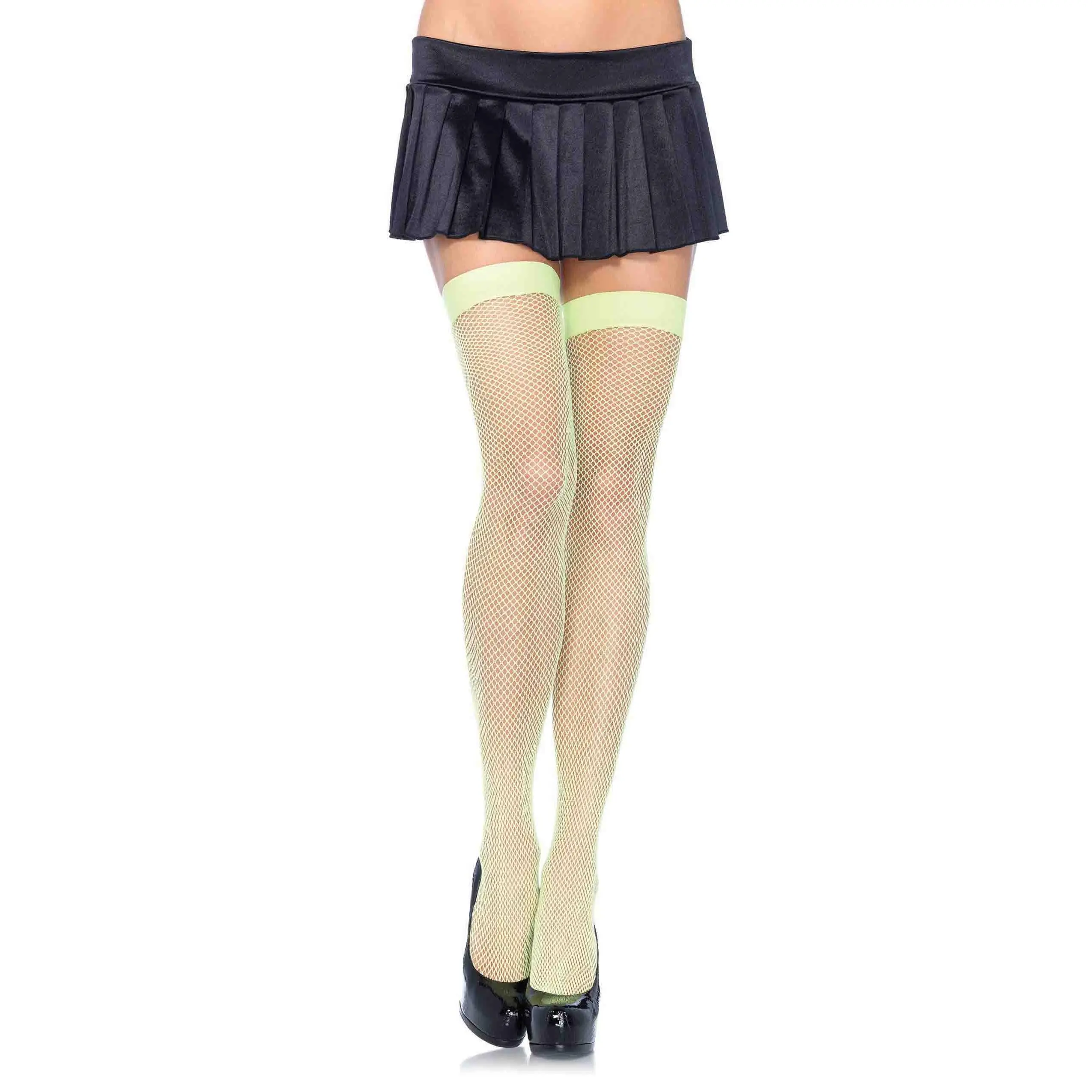 Joy Fishnet Thigh High Stockings Green