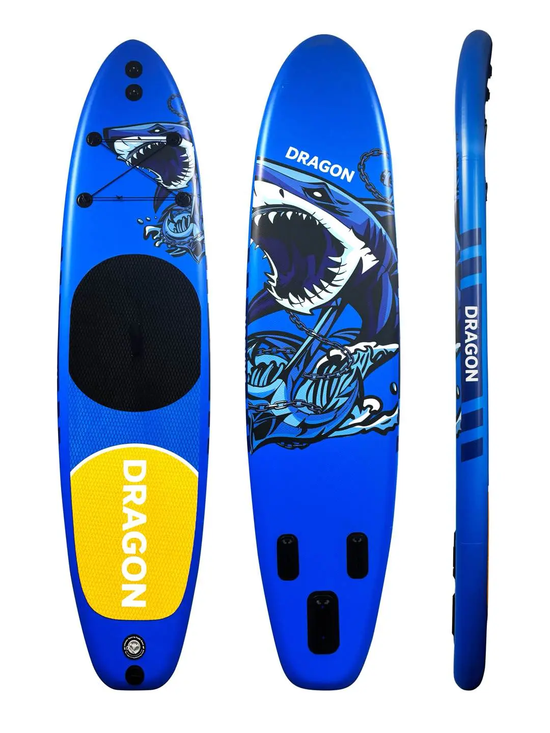 11'6"×33.5"×6" Inflatable Paddle Board, Double-Sided Blue Cartoon Shark Print, Ultra Stable Wide SUP, Non-Slip Pet-Friendly Deck, Perfect for Beginners Yoga Fishing, with Adjustable Paddle, Pump, Backpack, Leash, Fin, Repair Kit