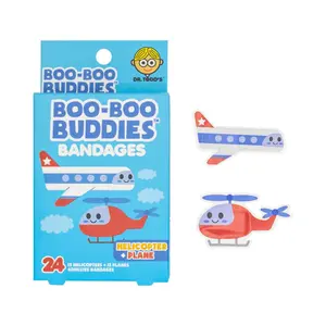 (Helicopter + Plane) Boo Boo Buddies Kids Adhesive Bandages, Kids Self-Adhesive Sterile Bandages Pack for Toddler Girls & Boys, Adults First Aid, Protect Scrapes and Cuts | 24 Pcs