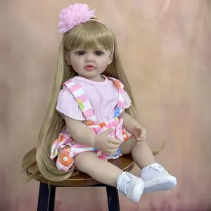 TopLink Lifelike Realistic Jointed Soft Baby Doll - 55cm/22in Full Body Soft Vinyl, Blonde Long Hair Newborn Princess Girl Toddler Toy, Christmas Gift for Kids 3+, Jointed Soft Dolls
