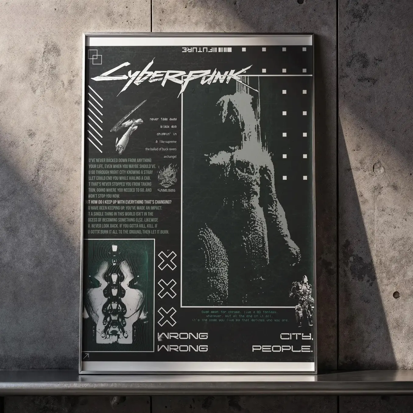 Cyberpunk "Wrong City, Wrong People" Poster – Futuristic Sci-Fi Wall Art, Dystopian Cyberpunk Print for Home Decor, Gaming Setup