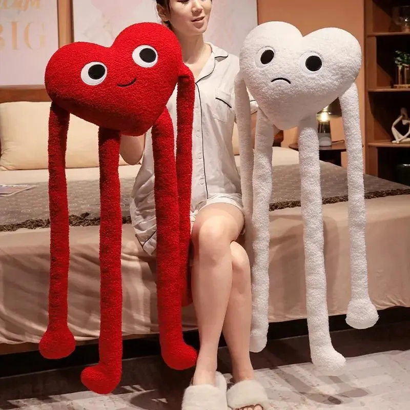 Unisex 100cm Love Heart Soft Plush Pillow - 100% New and High Quality PP Cotton Stuffed Toy, Red/Black/White Long Legs Design, Creative Gift for Lovers, 100% New And High Quality Material