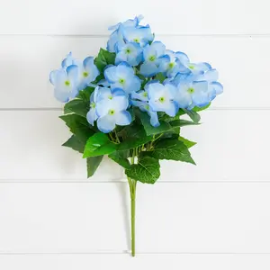14" UV Resistant Artificial Hydrangea Bush (Indoor/Outdoor) - Set of 6