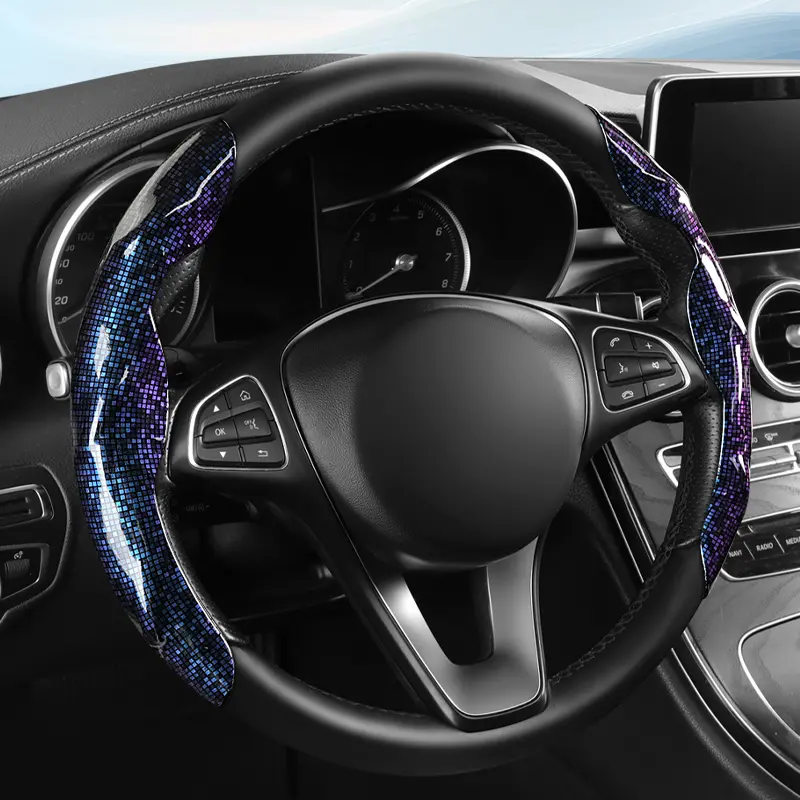 Universal Non-Slip Car Interior Steering Wheel Cover, Steering Wheel Protector, Bright Color Mosaic Design, All-Season Protection, Fits Most Vehicles, Durable and Comfortable Grip, Car Accessories
