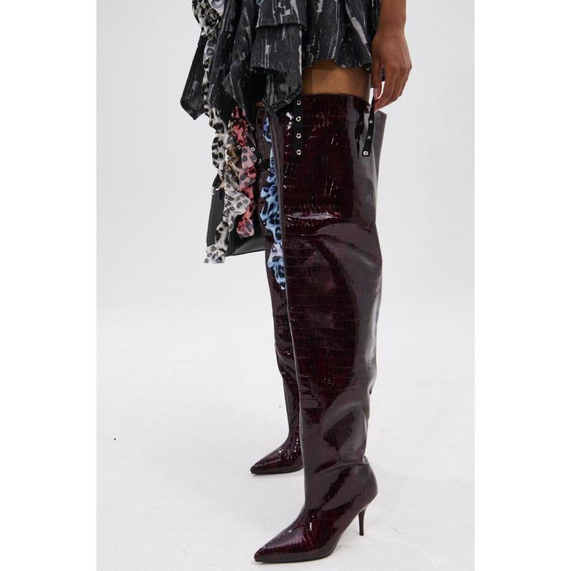 AZALEA WANG HALINA BURGUNDY CROC STILETTO BOOT