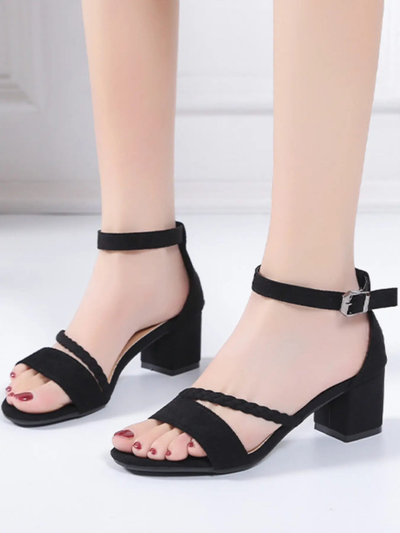Women's Fashionable Solid Color Ankle Strap High Heel Sandals, Elegant Heeled Sandals, Trendy Sandals, Casual Versatile Buckle Decorated Sandals for Summer, Lightweight Breathable Comfortable Shoes for Daily Wear, Girl, Buckle Up Sandals