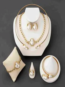 French Vintage Baroque Pearl Jewelry Set, Alloy, Elegant Chain Necklaces, Adjustable, Perfect for Weddings and Parties