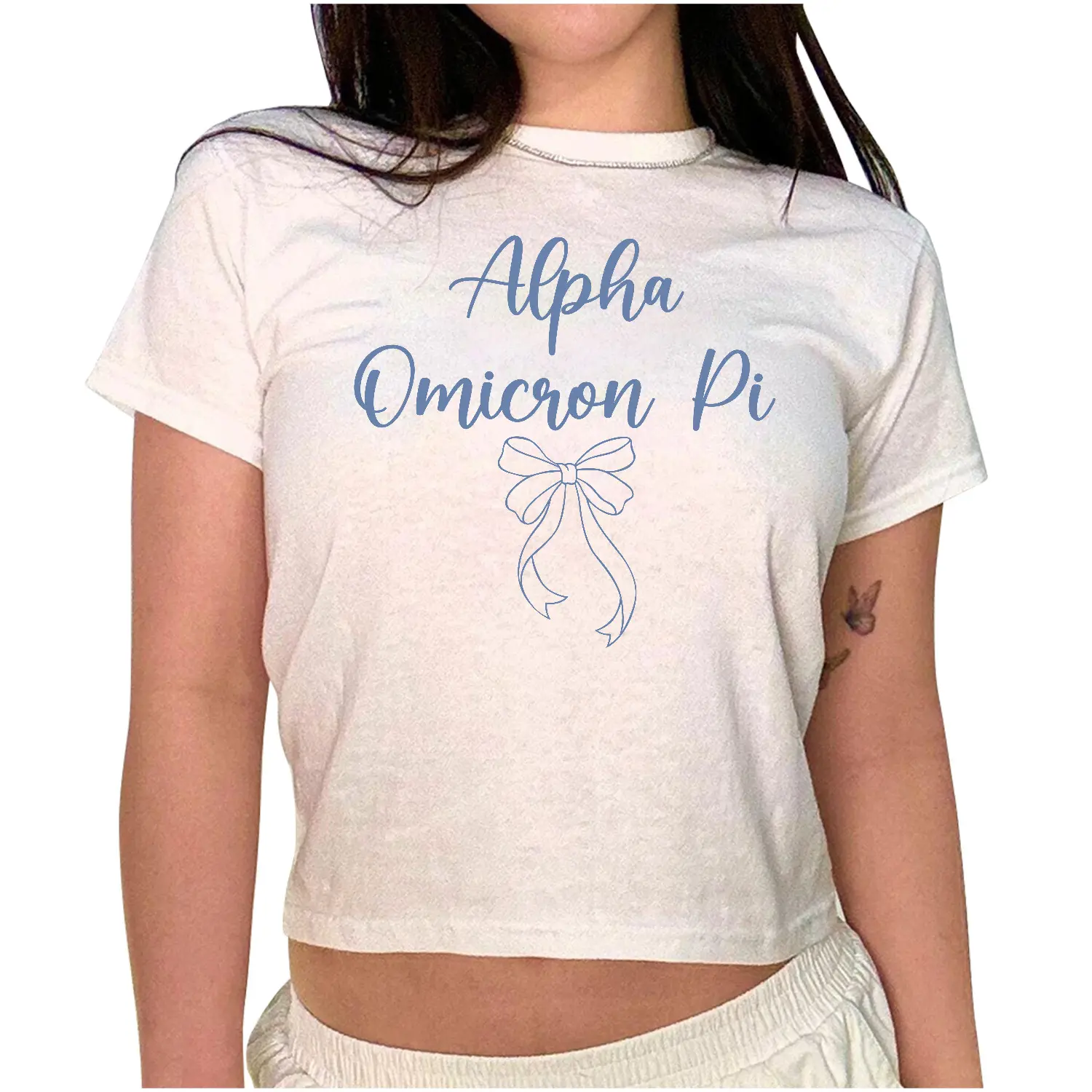 Custom Sorority Baby Tee - Sorority Greek Shirt, Sorority Big Little Shirts Coquette Bow Baby Tee, Big Little Reveal Shirts Cropped
