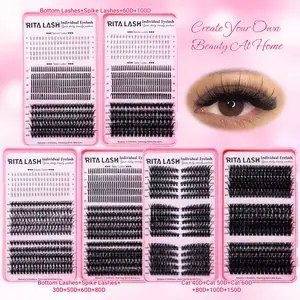 RITALASH 720/655/555Pcs D Roll Eyelash Book Natural Eye Makeup False Eyelashes, Cosmetic Eyelash Extension, Diy Eyelash Extensions Multi Lengths Mixed Waterproof Easy To Carry Reusable Suitable For Daily Going Out, Holidays, Daily Makeup, Daily Wear