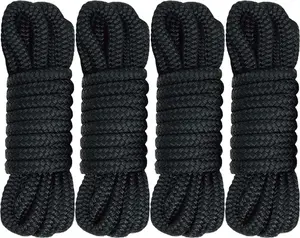 Boat Dock Lines 1/2" x 15' Double Braided Nylon Dock Line, Marine-Grade Dock Lines for Boats Pre-Spliced with a 12" Loop Boat Lines Dock Rope, Premium Marine Rope - Black, 4 Pack