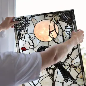 Glass Decorative Sticker with Branches Crows Moon Static Glass Design 45x100cm No Glue Needed Wall Art Decoration Decal