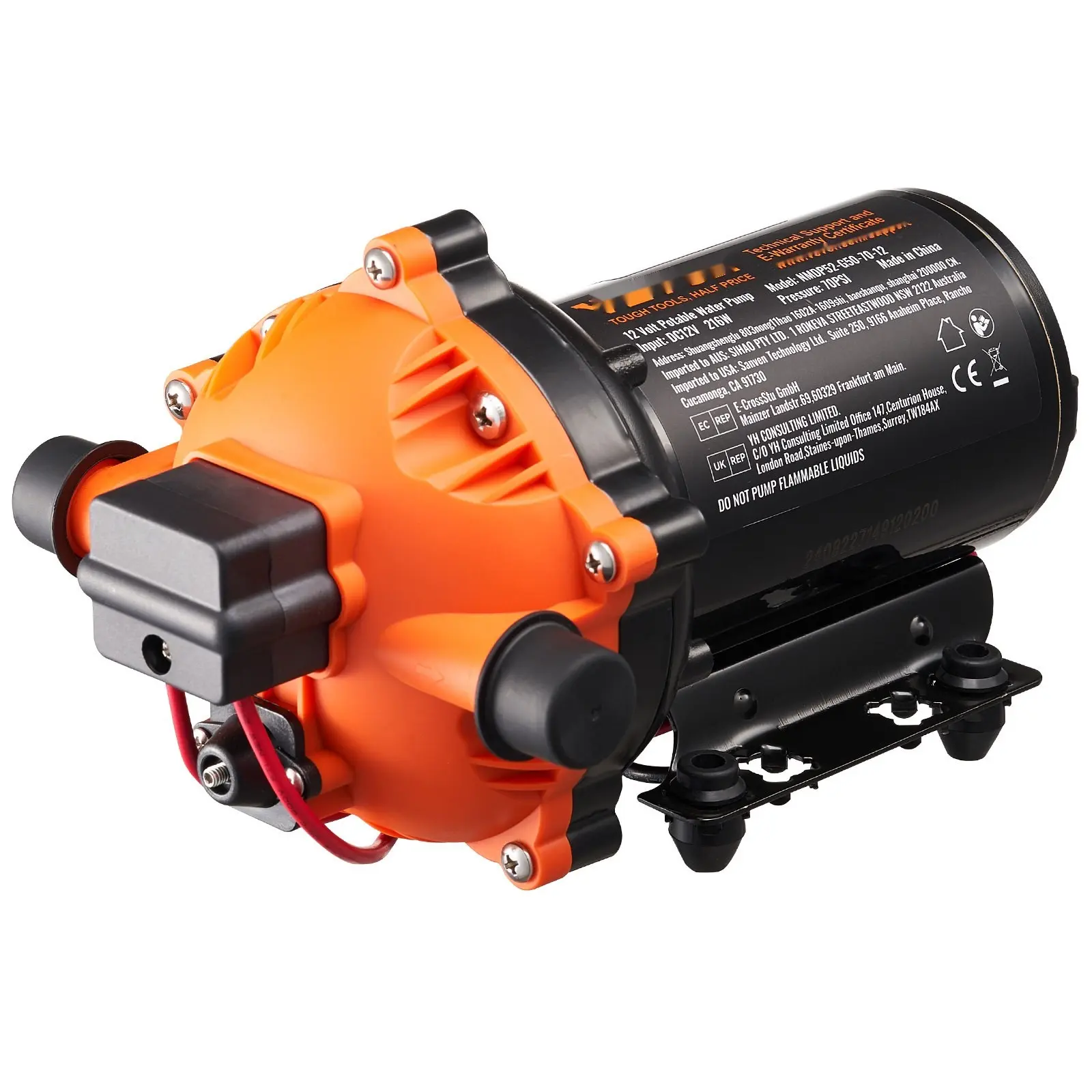12V Diaphragm Pump, 5 GPM (18.93 L/min), 5-Chamber Water Pump With Adjustable Pressure Switch, Self-Priming And Leak-Resistant Inline Design For Fluid Transfer, Garden Irrigation, Sprayers, Aquaculture, And General Pumping Tasks