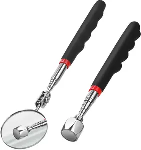 Telescoping Magnetic Pickup Tool Set Pull Force 22 lb, Extendable Magnet Pick-Up Tools, Telescopic Magnet Stick, Round 360° Swivel Adjustable Inspection Mirror, Birthday Gifts for Men, Dad, 2 Pack