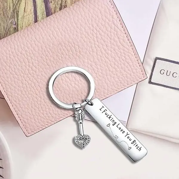 Engraved Stainless Steel Keychain - Funky Friendship Accessory with Playful Affirmation "I F*cking Love You Bitch", Unique Birthday Gift for Female BFF