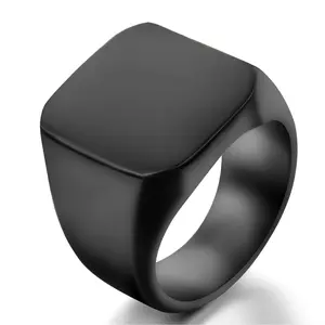 OIDEA Men's Stainless Steel Jewelry Ring - Square Polished Metal, Smooth Geometric Band, Blacked-Out Classic Fit for Wedding, Anniversary Gifts, Smooth Metal Rings