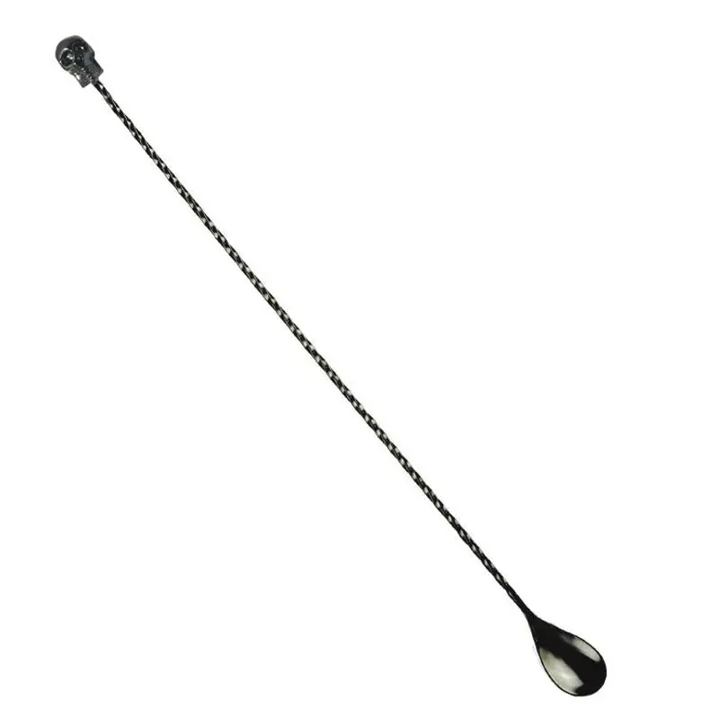 BarConic® Gun Metal Stainless Steel Skull Bar Spoon - 40 cm Long Handle, Sinister Look Detailed Skull, Twisted Stem for Grip, Weighted Tip Utility Utensil for Cocktail Stirring (Not Dishwasher Safe)