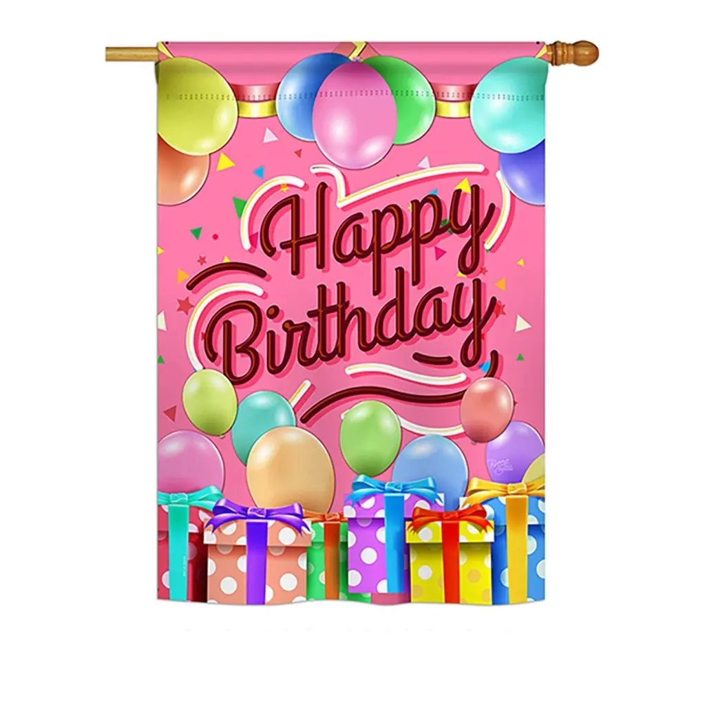 Breeze Decor BD-PC-H-115133-IP-BO-D-US18-BD 28x40 in. Happy Birthday Print Hanging Banner, Vertical Double-Sided House Flag for Special Occasion Parties & Celebrations