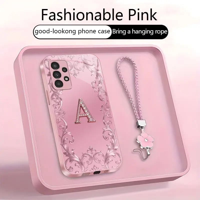 Suitable for [Galaxy A13 5g] high-end women's phone case🥰，free four-leaf clover lanyard included—choose any one of the 26 letters. Drop-resistant and fingerprint-proof. YM99