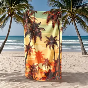 1pc Tropical Palm Tree Beach Towel, Sunset Gradient Quick Dry Bath Towel, Hawaiian Style Adult Beach Blanket, Soft Absorbent Pool Towel, Quick Drying Towel