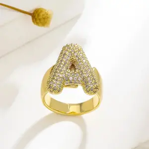 Bubble cute plump letter ring, elegant girl's first choice, fluffy name personalized fashion accessories, daily wear for parties and beaches, beautiful birthday Present, inlaid zircon sparkling girlfriend  Present