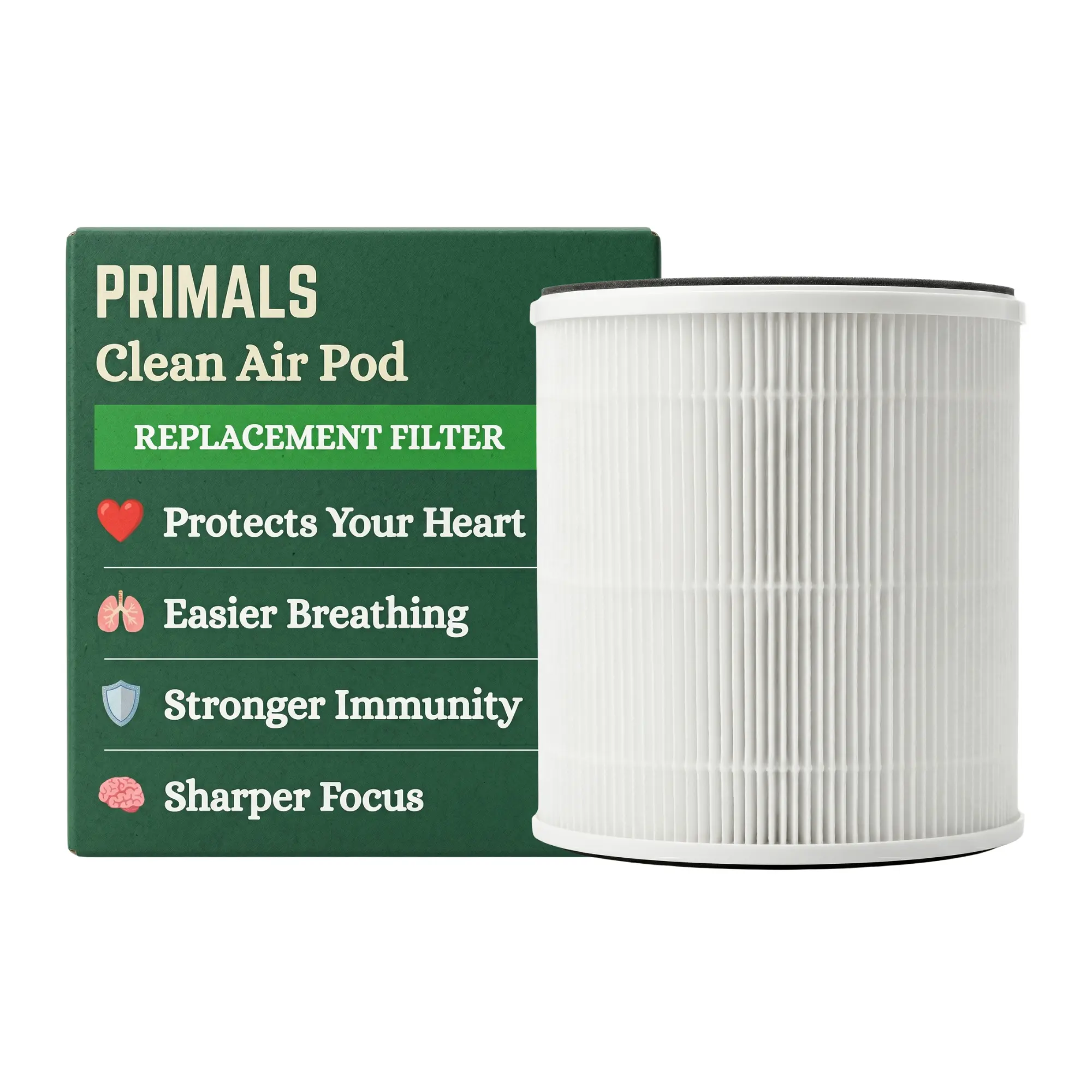 PRIMALS Clean Air Pod Replacement Filter - H13 + Activated Carbon Filter Cartridge - Compatible with PRIMALS Air Purifier - Long-Lasting, Easy Install - Home Air Filter Replacement (1-Pack)