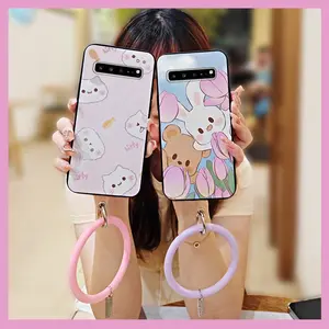 Ring Cartoon Phone Case For Samsung Galaxy S10 5G/SM-G977N Youth Funny Bracelet Solid Color Protective Dirt-resistant Creative Waterproof heat dissipation Soft Case Cute