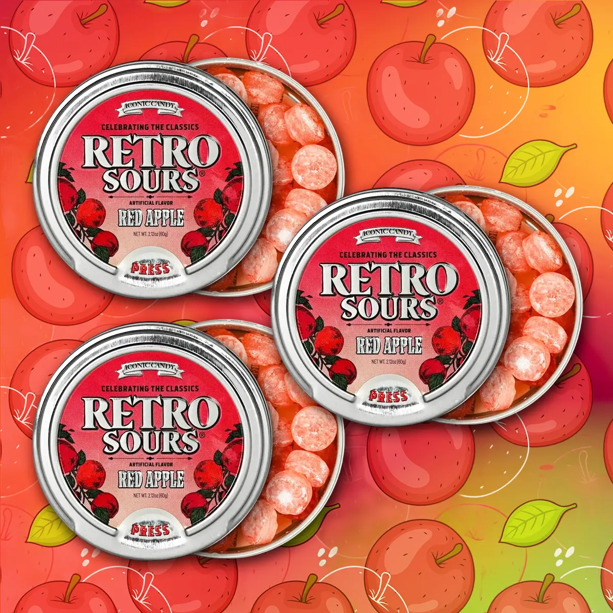Retro Sour Tins - Hard Tangy Candy - Retro Sours Red Apple Hard Candy - 2.12oz, 3 Pack Tin tiktok candy Retro Sour Tins - Hard Tangy Candy - Retro Sours Red Apple Hard Candy - 2.12oz, 3 Pack Tin tiktok candy